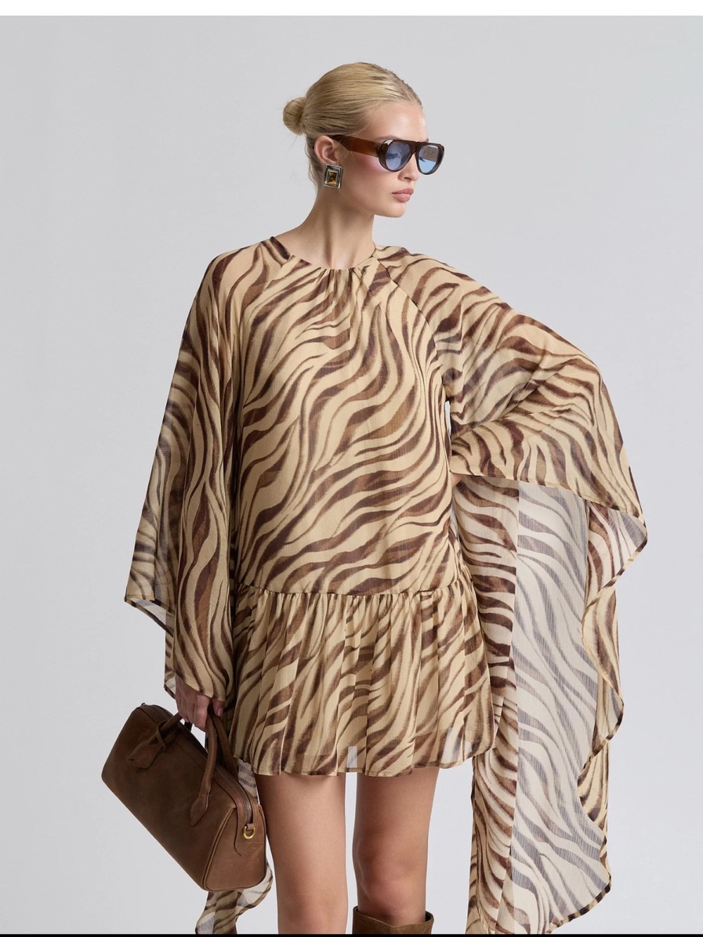 Avec Les Filles Zebra Print Mini Dress in Beige and Brown